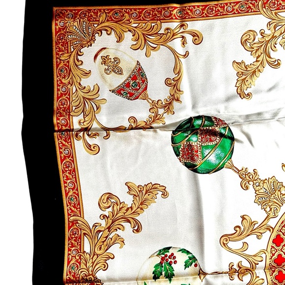 Echo Silk Scarf Black Gold Jewel Ornament Baroque Holiday Square 34” - Picture 9 of 11